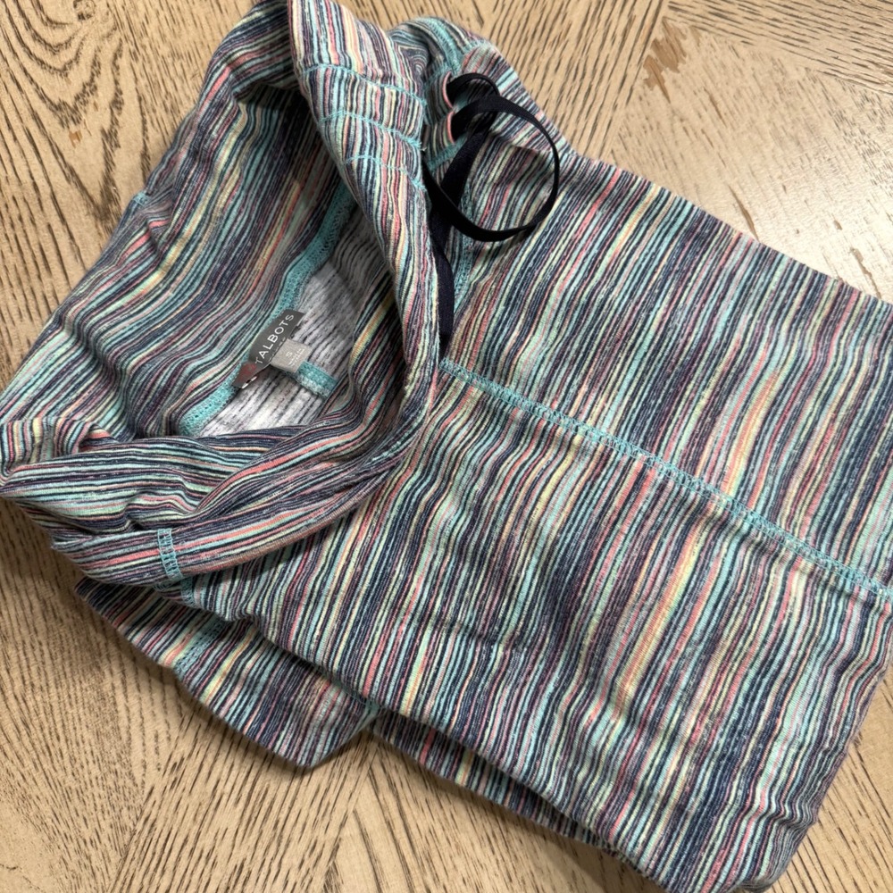 Talbots T by Talbots Funnel Neck Space Dye Stripe Pullover Top Small Multi-Color